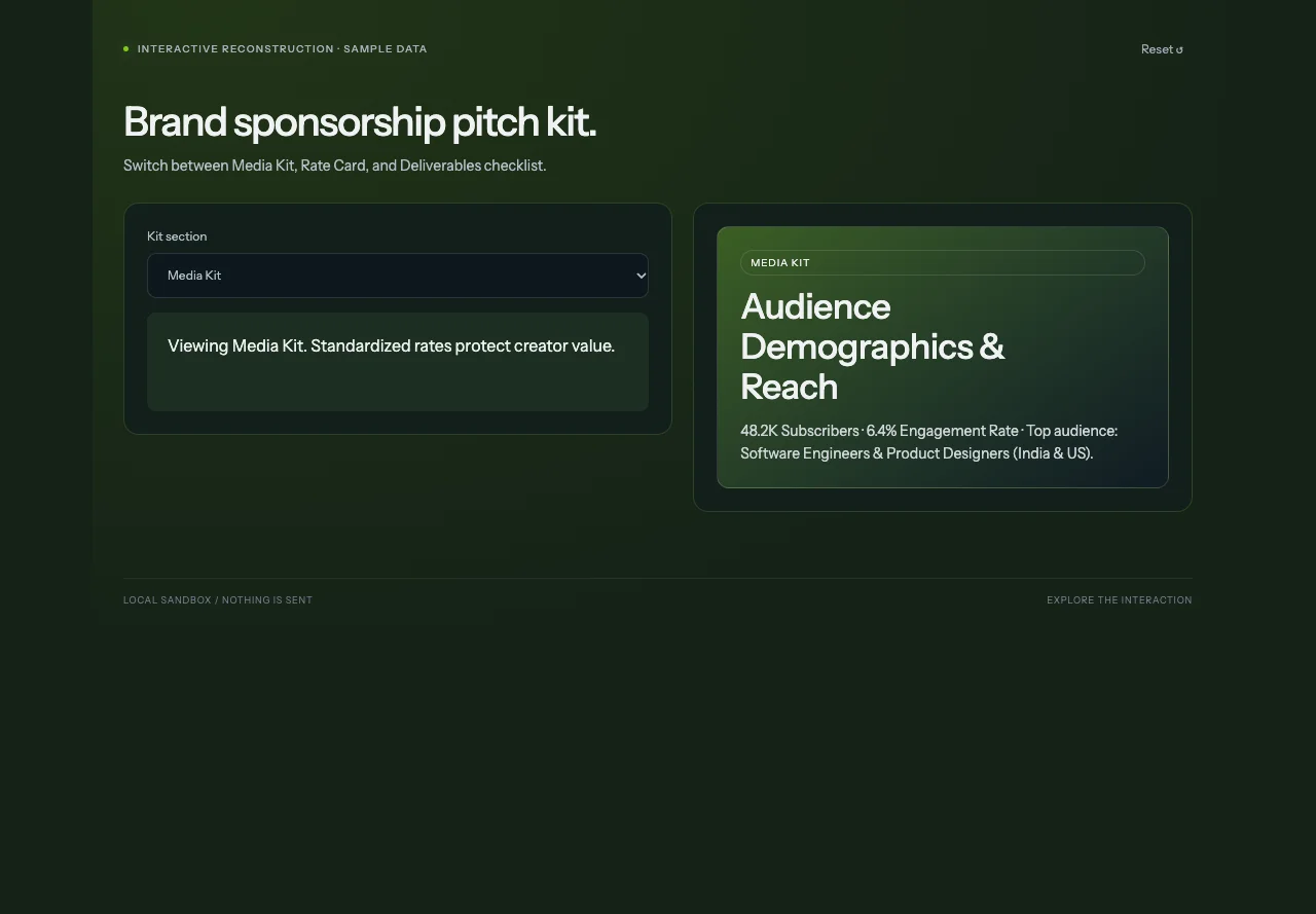Creator Sponsorship OS - interactive reconstruction preview